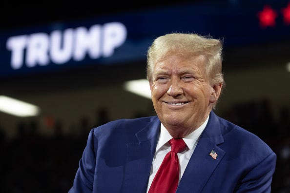 Republican presidential nominee, former U.S. President Donald Trump holds his first campaign event since a man carrying a rifle was arrested Sunday near where Trump was playing golf at his club in Florida, in the Dort Financial Center on September 17, 2024 in Flint, Michigan. 