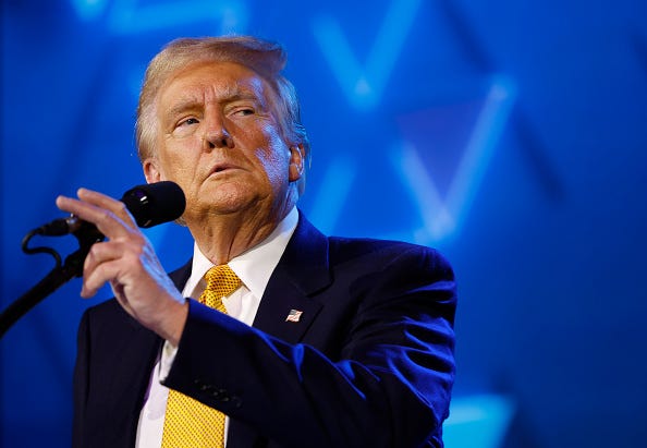 Republican presidential nominee former U.S. President Donald Trump delivers remarks at the Israeli American Council National Summit at the Washington Hilton on September 19, 2024 in Washington, DC. 