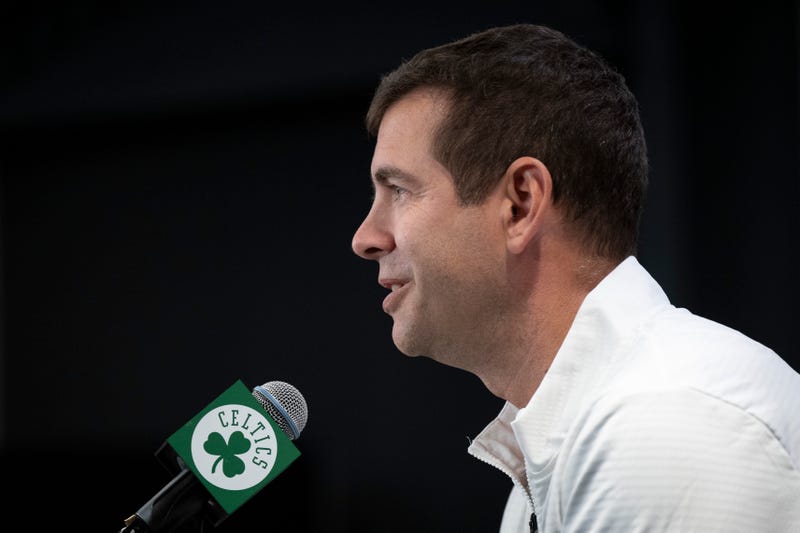 Brad Stevens, president of basketball operations for the Boston Celtics, speaks to the media during Boston Celtics Media Day at The Auerbach Center on September 24, 2024 in Boston, Massachusetts.