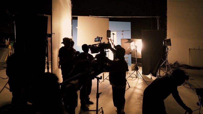 Film Production behind the scenes studio set in silhouette style. Behind video shooting 
