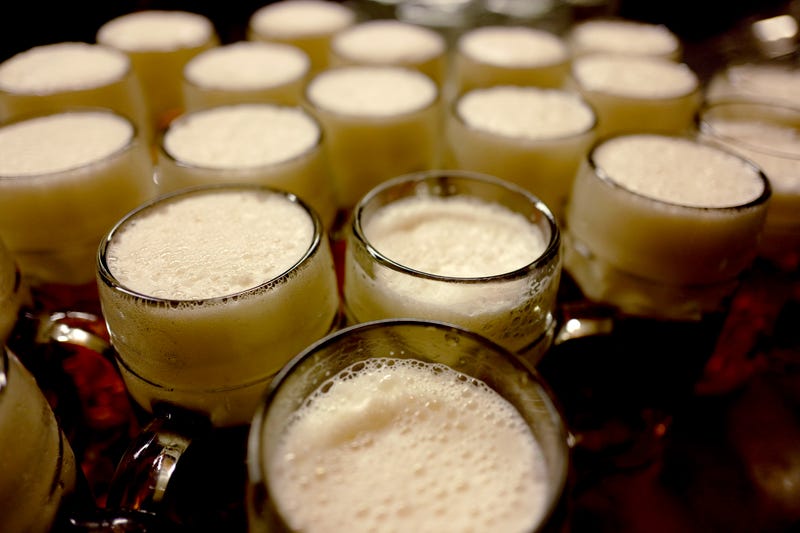 1-liter beer mugs are ready to be brought to the revelersat the Hacker-Pschorr beer tent on the 2nd day the 2024 Oktoberfest, Munich's annual beer festival, on September 22, 2024 in Munich, Germany.
