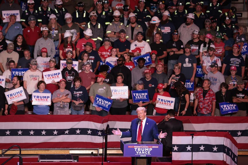Republican presidential nominee, former President Donald Trump, speaks during a campaign rally at the Ed Fry Arena on Sept. 23, in Indiana, Pennsylvania.