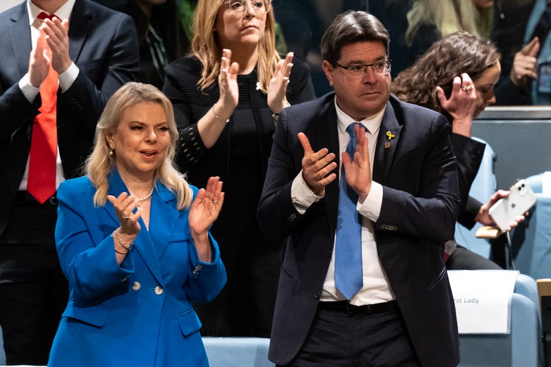 Sara Netanyahu and Ofir Akunis, Consul General of Israel in New York attend Prime Minister of Israel Benjamin Netanyahu speech at the 79th session of General Assembly at UN Headquarters.