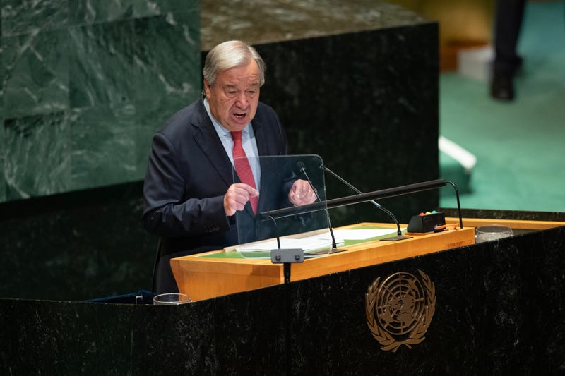 UN Secretary-General Antonio Guterres addresses the General Debate of the 79th session of the United Nations General Assembly at the United Nations headquarters on September 24, 2024 in New York City. 