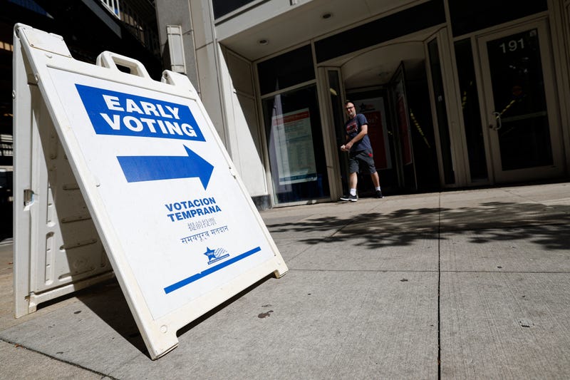 A man walks out of the Chicago Board of Elections Loop Super Site after casting his ballot in the 2024 presidential election on the second day of early voting on Oct. 4, 2024.