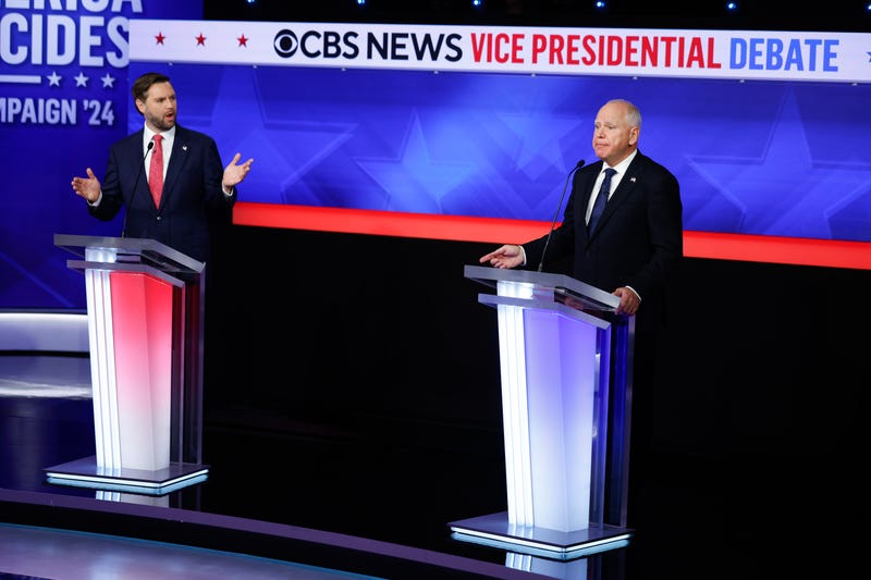 Republican vice presidential candidate, Sen. JD Vance (R-OH), and Democratic vice presidential candidate, Minnesota Gov. Tim Walz, participate in a debate at the CBS Broadcast Center on October 1, 2024 in New York City.