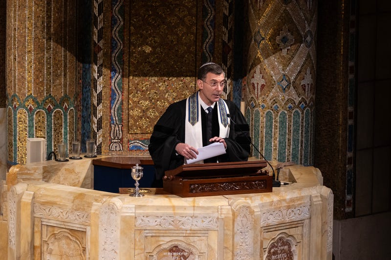 Rabbi Joshua Davidson speaks during special Interfaith Shabbat Services at the Temple Emanu-El Commemorating October 7th terrorist attack against Israel