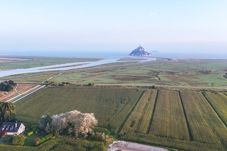 Aerial view of Mont-Saint-Michel in Normandy, France