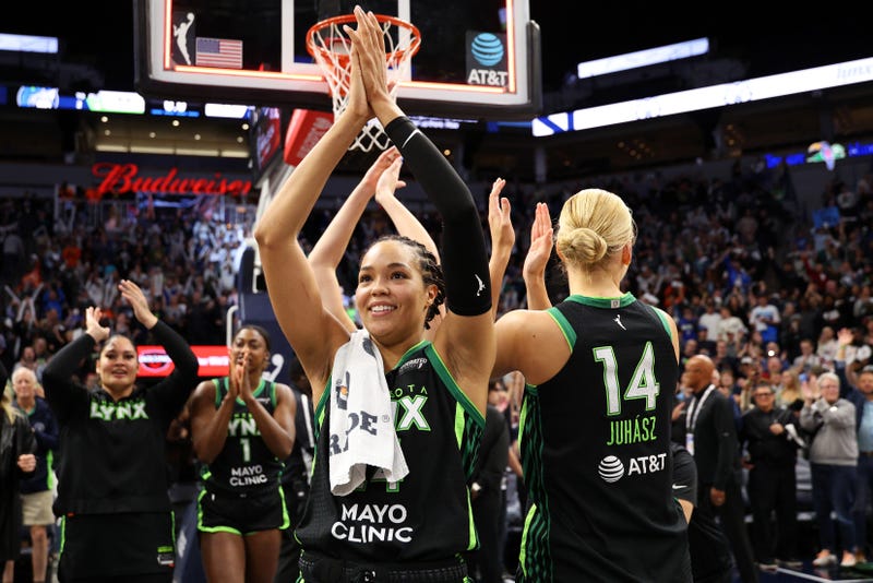 Napheesa Collier #24 of the Minnesota Lynx celebrates after Game Five of the Semi-Finals against the Connecticut Sun during the WNBA Playoffs at Target Center on October 08, 2024 in Minneapolis, Minnesota.