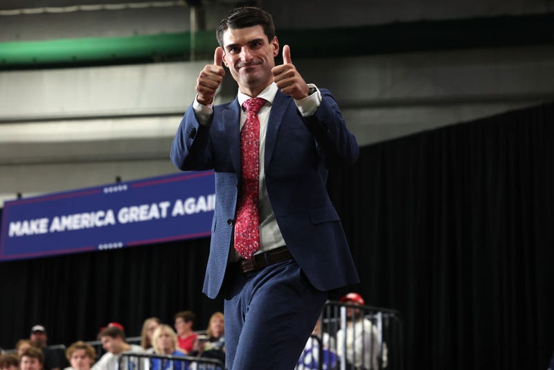 SCRANTON, PENNSYLVANIA - OCTOBER 09: Rob Bresnahan, Republican nominee for Pennsylvania's 8th Congressional District, takes the stage during a Republican presidential nominee, former U.S. President Donald Trump campaign rally at Riverfront Sports