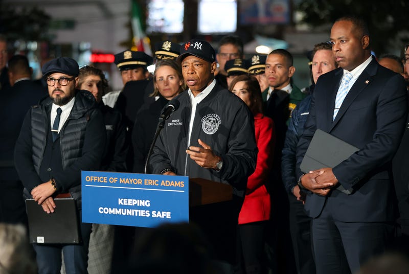 Mayor Eric Adams is seen during a press conference to clean up Roosevelt Avenue Issues in Corona on Oct. 15, 2024