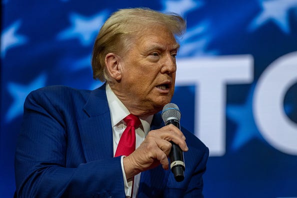 Republican presidential nominee, former President Donald Trump, holds a town hall at the Greater Philadelphia Expo Center on October 14, 2024 in Oaks, Pennsylvania.
