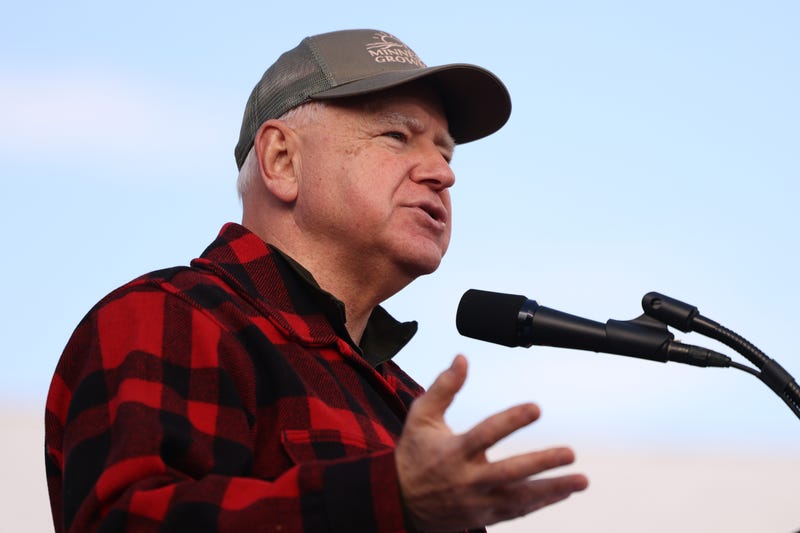 Democratic Vice Presidential nominee Tim Walz speaks during a campaign rally at Telesz Farms on October 15, 2024 in Volant, Pennsylvania. 