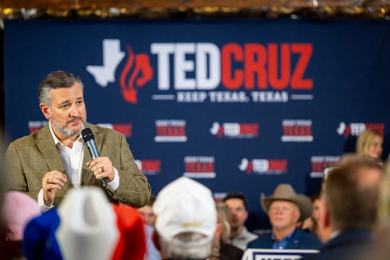 U.S. Sen. Ted Cruz (R-TX) speaks at a bus tour campaign rally at The Barn venue on Oct. 18, 2024, in Waco, Texas.
