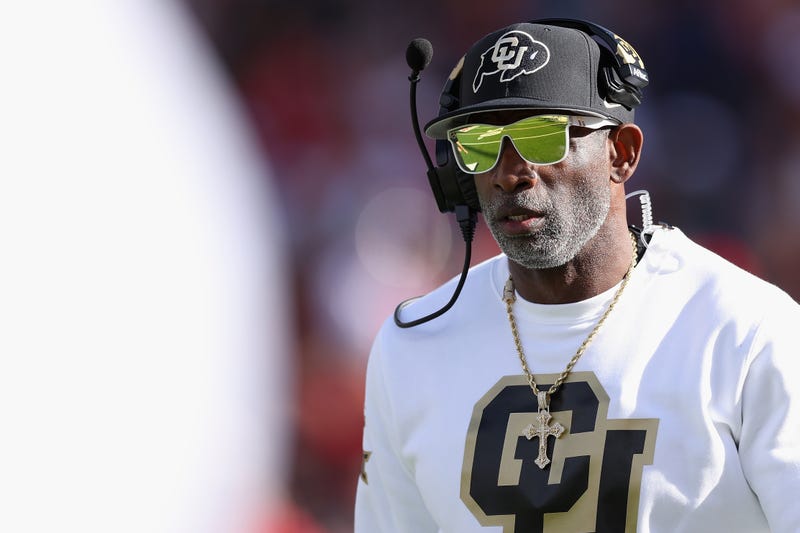 Head coach Deion Sanders of the Colorado Buffaloes reacts on the field during the NCAAF game against the Arizona Wildcats at Arizona Stadium on Oct. 19, 2024, in Tucson, Arizona.