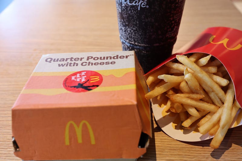 In this photo illustration, a McDonald's Quarter Pounder hamburger meal is seen at a McDonald's