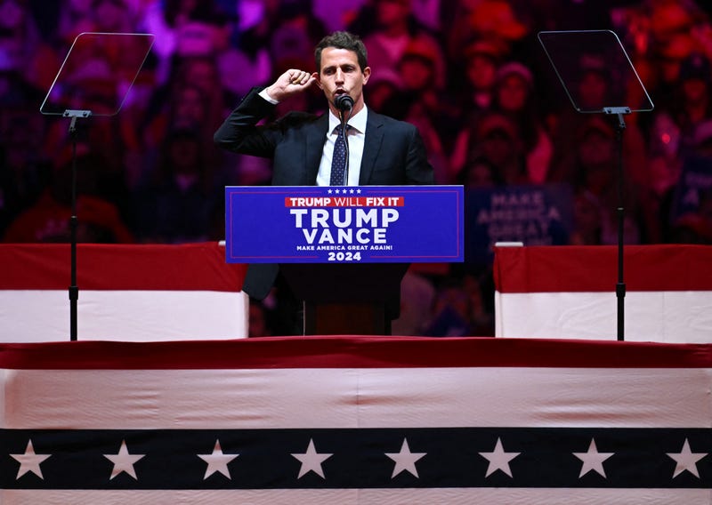 Comedian Tony Hinchcliffe speaks during a campaign rally for former President Donald Trump at Madison Square Garden in New York City on Oct. 27, 2024.
