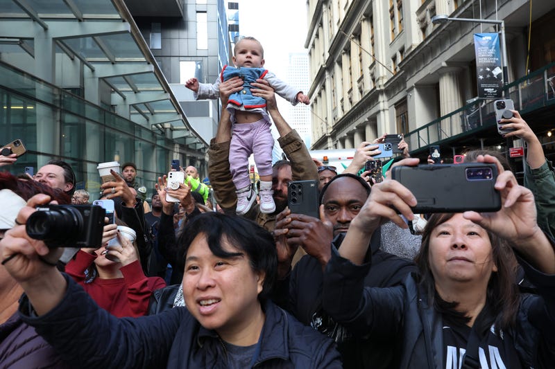 New York Liberty fans celebrate their WNBA championship during their parade on Broadway on October 24, 2024