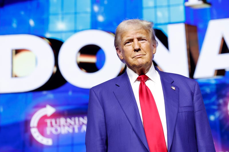 Republican presidential nominee, former U.S. President Donald Trump arrives at a Turning Point Action campaign rally at the Thomas & Mack Center on October 24, 2024 in Las Vegas, Nevada.