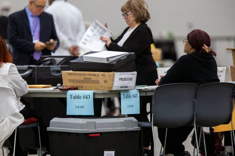 City of Detroit election workers tabulate absentee voters' ballots at Huntington Place on October 29, 2024 in Detroit, Michigan.