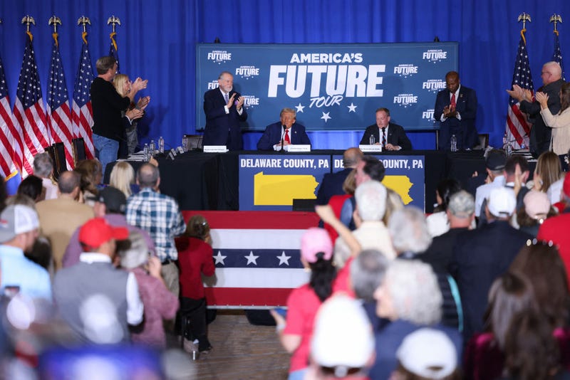 Former President Donald Trump takes part in a roundtable discussion hosted by Building America's Future in Drexel Hill on Tuesday.