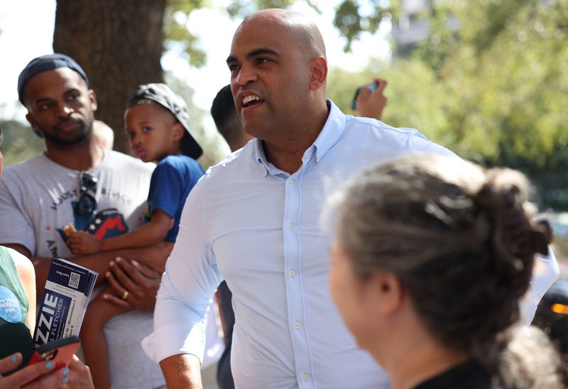 HOUSTON, TEXAS - OCTOBER 26: Democratic Senate candidate U.S. Rep. Colin Allred (D-TX) greets supporters during a Texas Offense block walk launch event on October 26, 2024 in Houston, Texas. Allred partnered with the Texas Democratic Party to create the Texas Offense group to organize efforts as he continues to campaign across the state in a tight race against incumbent U.S. Sen. Ted Cruz (R-TX). (Photo by Justin Sullivan/Getty Images)