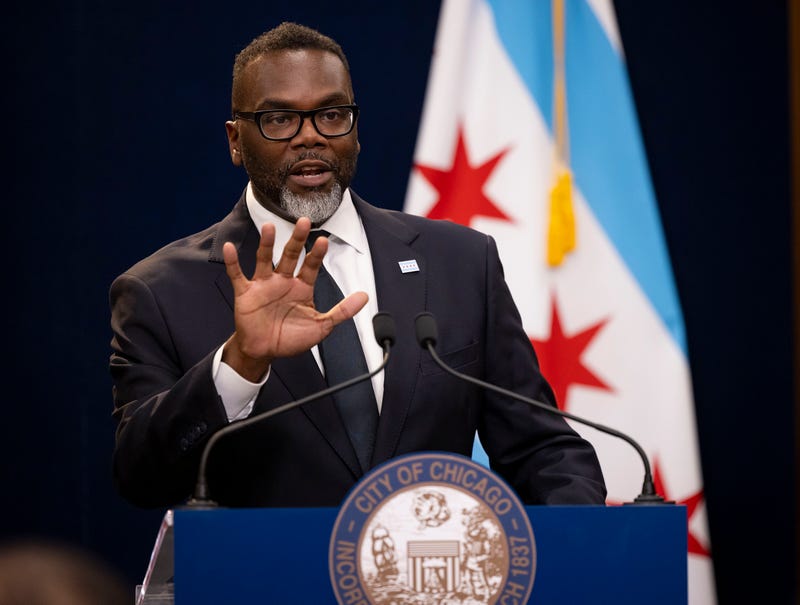 Mayor Brandon Johnson speaks during a press conference on Oct. 21, 2024, at City Hall in Chicago.