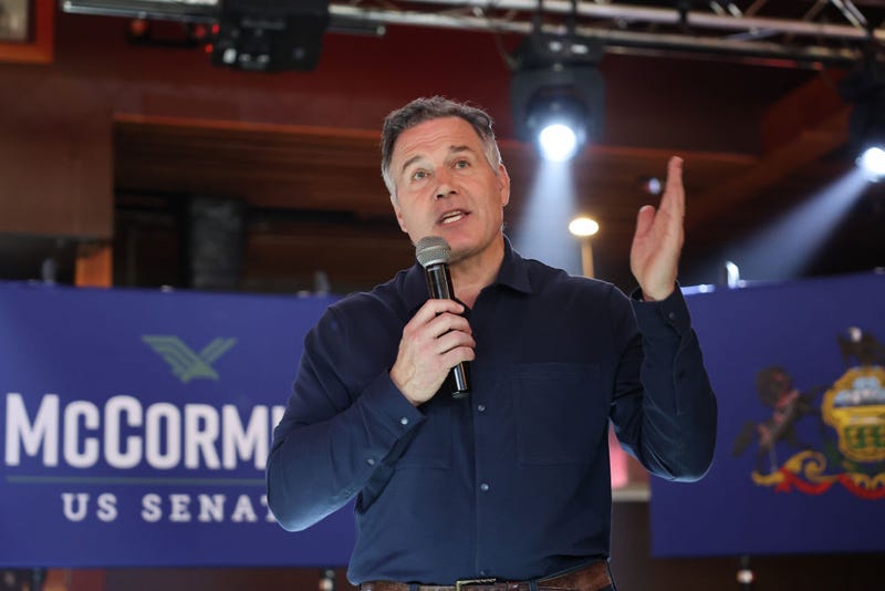 Republican Senate candidate Dave McCormick speaks during a campaign event at Desaki restaurant on November 2, 2024, in Swiftwater, Pennsylvania. M