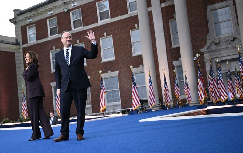 U.S. Vice President Democratic presidential candidate Kamala Harris and her husband Second Gentleman Doug Emhoff leave after she delivered her concession speech at Howard University in Washington, D.C., on Nov. 6, 2024.