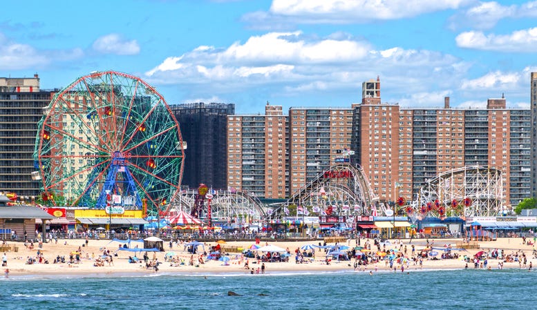 New York City, United States - May-28-2024, Coney Island Beach and Wonder Wheel