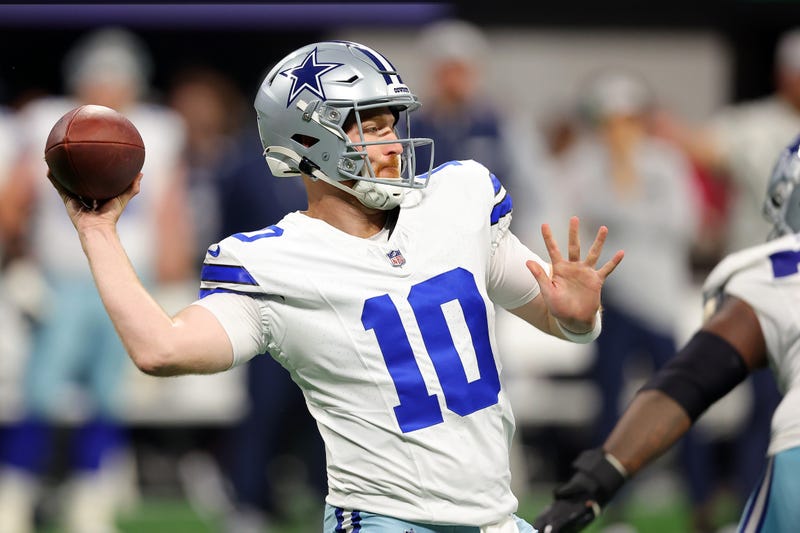 Cooper Rush #10 of the Dallas Cowboys throws a pass during the fourth quarter against the Atlanta Falcons at Mercedes-Benz Stadium on Nov. 3, 2024, in Atlanta, Georgia.