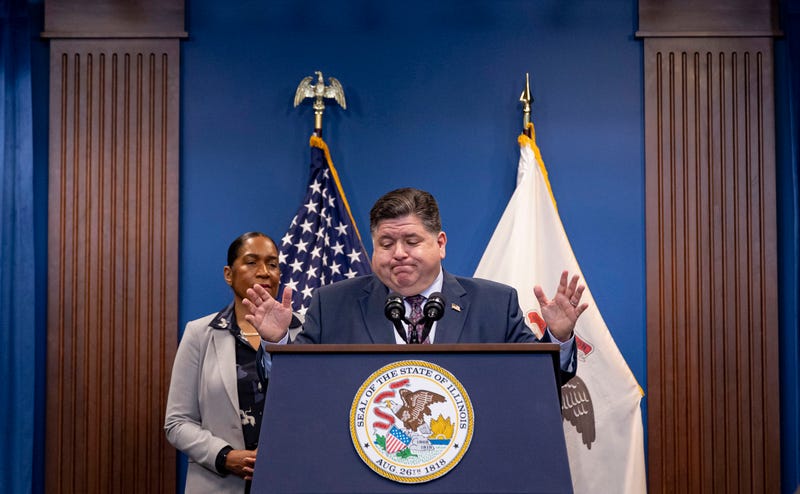 Illinois Gov. JB Pritzker speaks alongside Lt. Gov. Juliana Stratton about the results of the election on Thursday, Nov. 7, 2024, at Illinois state government offices in Chicago.