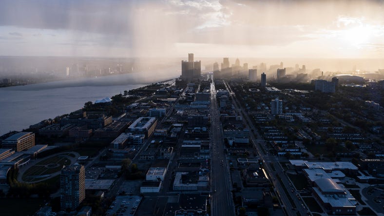 haze over the city of Detroit