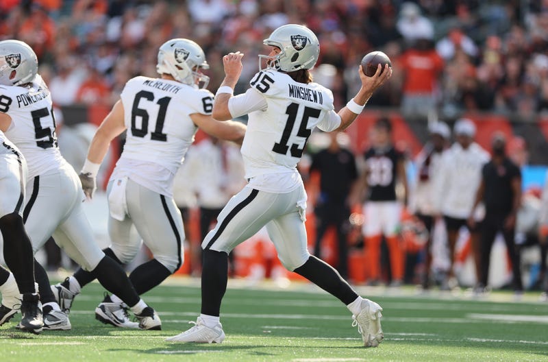 Gardner Minshew #15 of the Las Vegas Raiders against the Cincinnati Bengals at Paycor Stadium on November 03, 2024 in Cincinnati, Ohio.