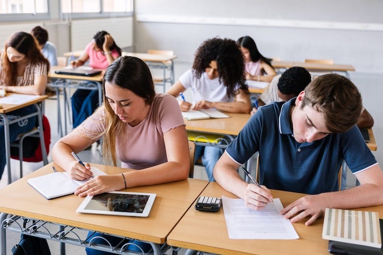 High school students studying in a classroom