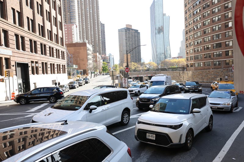 Cars and trucks are seen leaving the Queens Midtown Tunnel on November 14, 2024