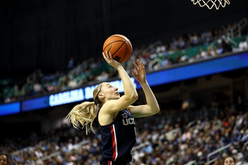 Paige Bueckers #5 of the UConn Huskies attempts a shot during the second half of the game against the North Carolina Tar Heels at First Horizon Coliseum on Nov. 15, 2024, in Greensboro, North Carolina.