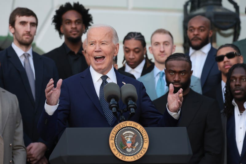 U.S. President Joe Biden delivers remarks while welcoming the 2024 NBA Champion Boston Celtics to the White House November 21, 2024 in Washington, DC.