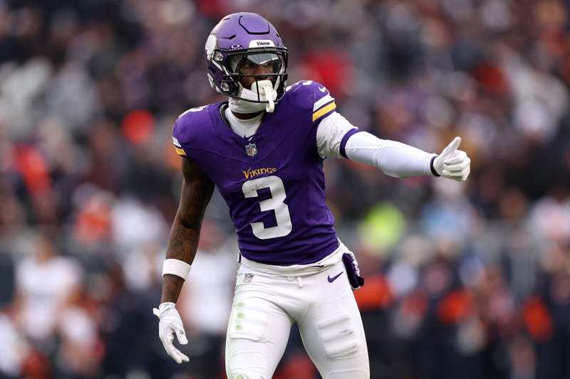 Jordan Addison #3 of the Minnesota Vikings in action against the Chicago Bears at Soldier Field on November 24, 2024 in Chicago, Illinois.