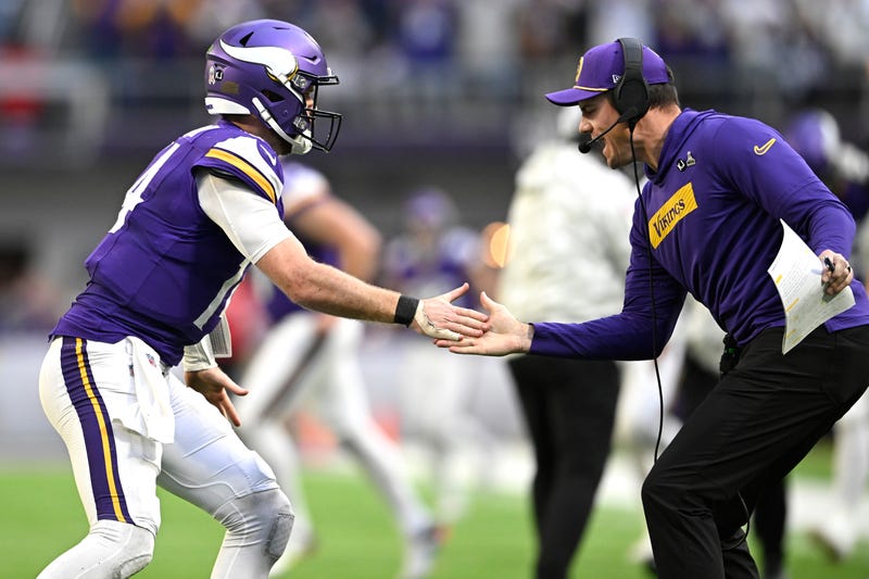 One of the good times from 2024. Head coach Kevin O'Connell of the Minnesota Vikings celebrates with Sam Darnold after a fourth quarter touchdown against the Arizona Cardinals. 