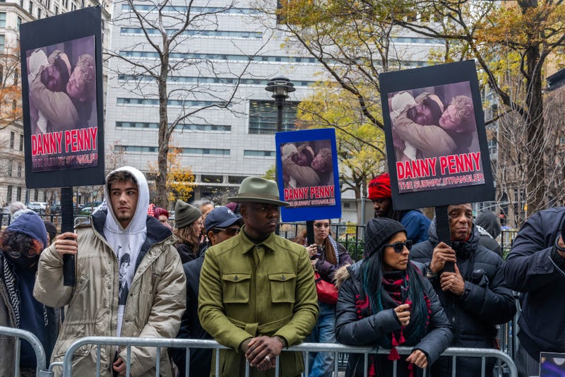 Jordan Neely's uncle Christopher Neely joins demonstrators rallying outside the Manhattan Criminal Courthouse on Dec. 9, 2024