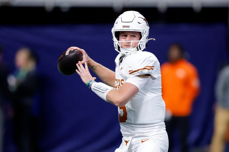 Quinn Ewers #3 of the Texas Longhorns passes the ball against the Georgia Bulldogs during the first quarter of the 2024 SEC Championship at Mercedes-Benz Stadium on Dec. 7, 2024 in Atlanta, Georgia.