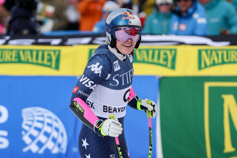 Forerunner Lindsey Vonn of the United States reacts after skiing the Beaver Creek Women's Super G at Beaver Creek Resort on December 15, 2024 in Beaver Creek, Colorado. 