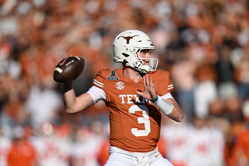 Quinn Ewers #3 of the Texas Longhorns throws the ball during the first quarter against the Clemson Tigers in the Playoff First Round Game at Darrell K Royal-Texas Memorial Stadium on December 21, 2024 in Austin, Texas.