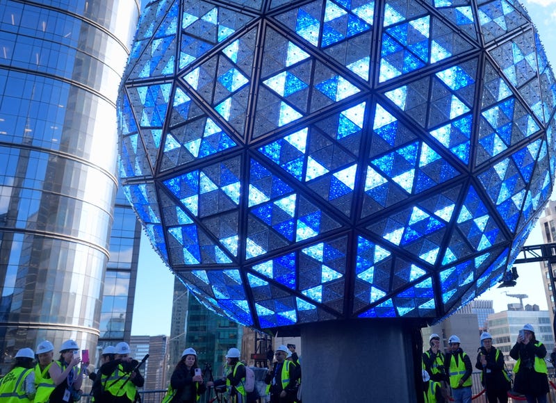 Times Square New Year's Eve Ball is illuminated and sent up the 139-foot pole atop One Times Square on Monday, December 30, 2024