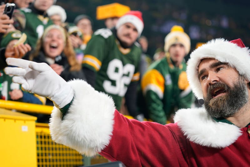 ESPN broadcaster and former Philadelphia Eagle Jason Kelce interacts with fans before a game between the New Orleans Saints and the Green Bay Packers at Lambeau Field on Dec. 23 in Green Bay, Wisconsin.