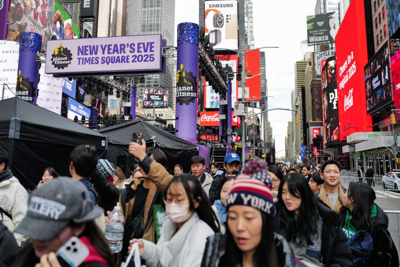 The first revelers arrive in Times Square 13 hours ahead of the New Year's Eve celebration on December 31, 2024.
