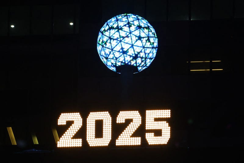 The ball is seen over Times Square during the 2025 New Year's Eve celebrations on Jan. 1, 2025.