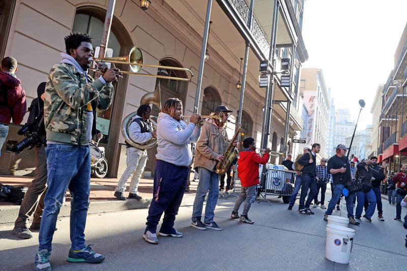 The One Way Brass Band performs in the 100 block of Bourbon Street after the street was re-opened on Jan. 2, 2025, in New Orleans, Louisiana.