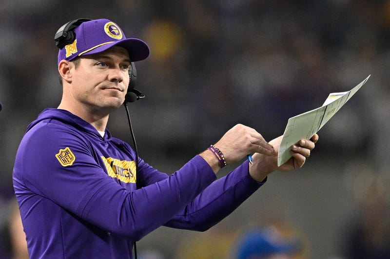 Head coach Kevin O'Connell of the Minnesota Vikings calls a timeout during the second quarter of a game against the Green Bay Packers at U.S. Bank Stadium on December 29, 2024 in Minneapolis, Minnesota. 